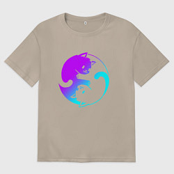 Футболка оверсайз женская ИНЬ ЯНЬ КОТИКИ В НЕОНЕ, цвет: миндальный