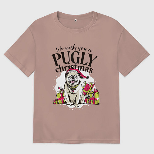 Женская футболка оверсайз Pugly Christmas / Пыльно-розовый – фото 1
