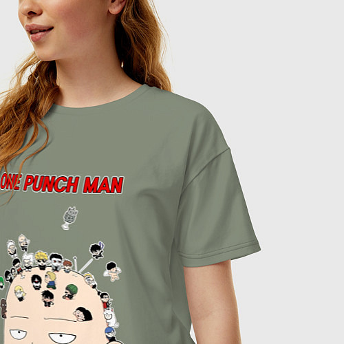 Женская футболка оверсайз Все персонажи One Punch-Man на голове Сайтамы / Авокадо – фото 3