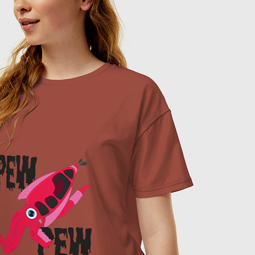 Женская футболка оверсайз Pew Pew Squid / Кирпичный – фото 3