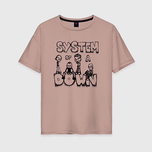 Женская футболка оверсайз Карикатура на группу System of a Down / Пыльно-розовый – фото 1