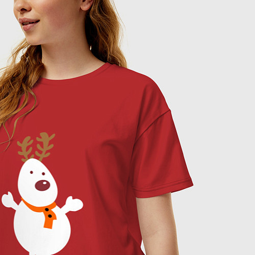 Женская футболка оверсайз Олень снеговик 01 / Красный – фото 3