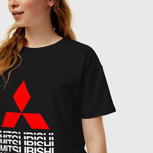 Женская футболка оверсайз MITSUBISHI МИЦУБИСИ МИТСУБИСИ МИЦУБИШИ LOGO STYLE / Черный – фото 3