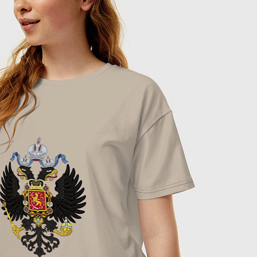Женская футболка оверсайз Черный орел Российской империи / Миндальный – фото 3