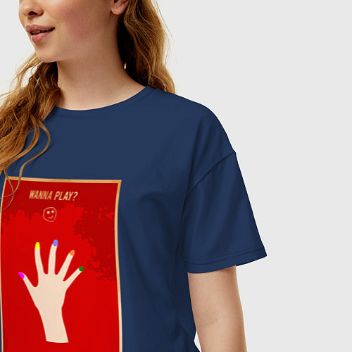 Женская футболка оверсайз Dexter wanna play / Тёмно-синий – фото 3