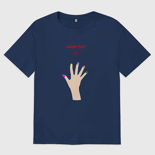 Женская футболка оверсайз Рука ледяного убийцы с разноцветными ногтями / Тёмно-синий – фото 1