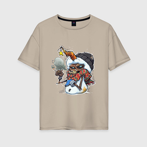 Женская футболка оверсайз Angry Snowman / Миндальный – фото 1