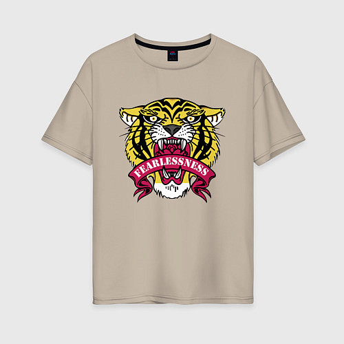 Женская футболка оверсайз Бесстрашный гордый тигр / Миндальный – фото 1