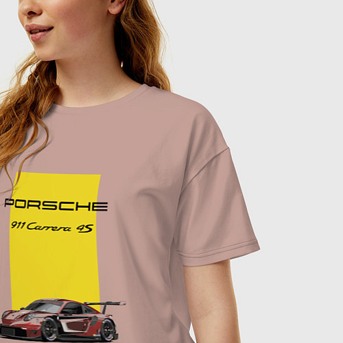 Женская футболка оверсайз Porsche Carrera 4S Motorsport / Пыльно-розовый – фото 3