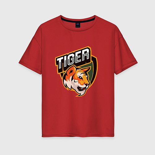 Женская футболка оверсайз Тигр Tiger логотип / Красный – фото 1