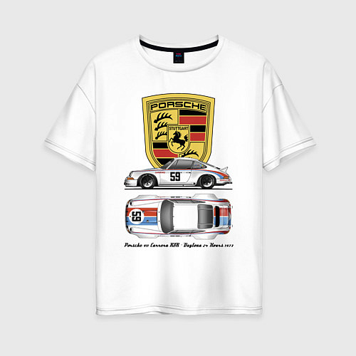 Женская футболка оверсайз Porsche 911 Carrera RSR - Daytona 24 Hours 1973 Mo / Белый – фото 1