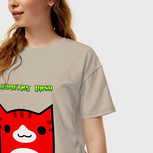 Женская футболка оверсайз Geometry Dash: Cat Skin / Миндальный – фото 3
