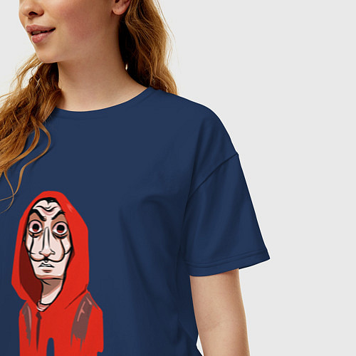 Женская футболка оверсайз ДАЛИ, БУМАЖНЫЙ ДОМ DALI MASK / Тёмно-синий – фото 3