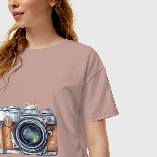 Женская футболка оверсайз Ретро фотокамера / Пыльно-розовый – фото 3