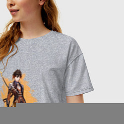 Футболка оверсайз женская Чжун Ли Zhongli Genshin Impact, цвет: меланж — фото 2