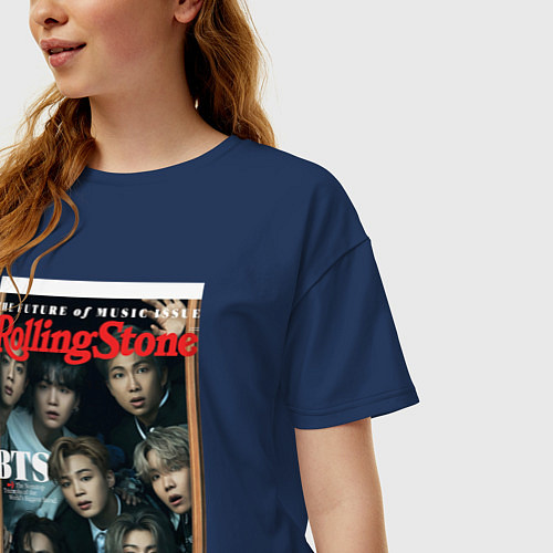 Женская футболка оверсайз BTS БТС на обложке журнала / Тёмно-синий – фото 3