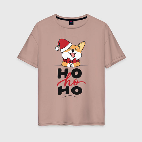 Женская футболка оверсайз Corgi Ho ho Ho / Пыльно-розовый – фото 1