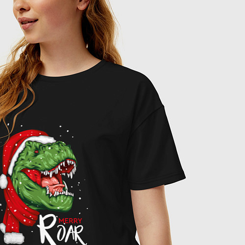 Женская футболка оверсайз T-rex Merry Roar / Черный – фото 3