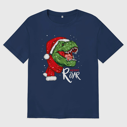 Женская футболка оверсайз T-rex Merry Roar / Тёмно-синий – фото 1