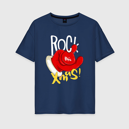 Женская футболка оверсайз Red mittens Rock this xmas / Тёмно-синий – фото 1