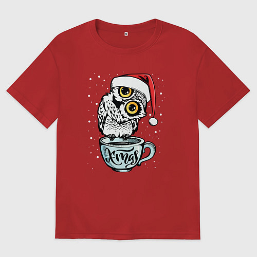 Женская футболка оверсайз X-mas Owl / Красный – фото 1