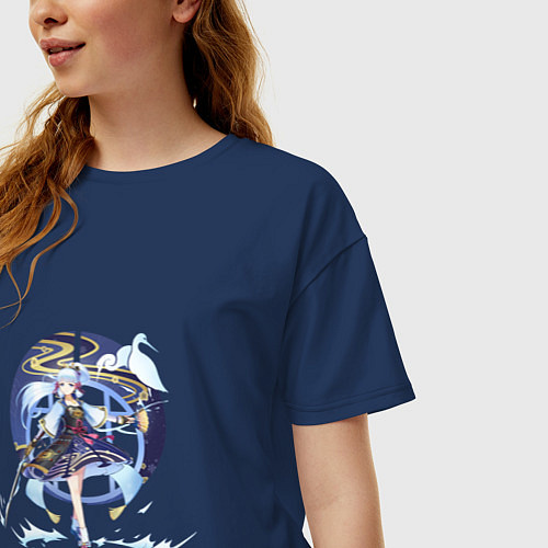 Женская футболка оверсайз Аяка - Белая цапля / Тёмно-синий – фото 3