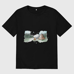 Футболка оверсайз женская Поход в горы, цвет: черный