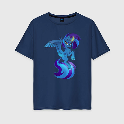 Женская футболка оверсайз Лунная пони единорог / Тёмно-синий – фото 1