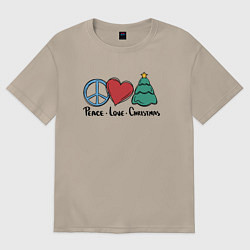 Футболка оверсайз женская Peace Love and Christmas, цвет: миндальный