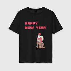 Женская футболка оверсайз Ацуши и Акутагава Happy New Year
