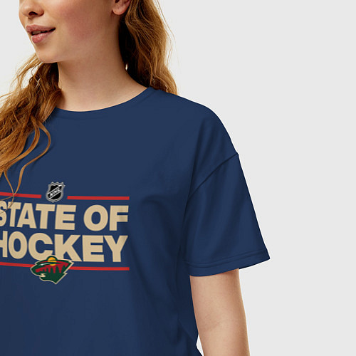 Женская футболка оверсайз Minnesota Wild NHL Миннесота Уайлд НХЛ / Тёмно-синий – фото 3