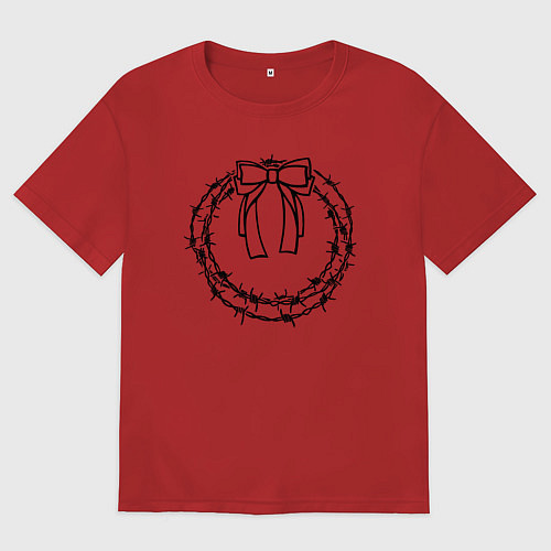 Женская футболка оверсайз Рождественский веночек черный / Красный – фото 1