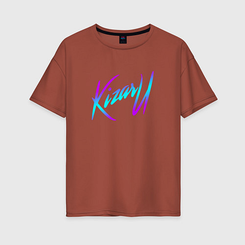 Женская футболка оверсайз КИЗАРУ НЕОН ЛОГО KIZARU NEON LOGO / Кирпичный – фото 1