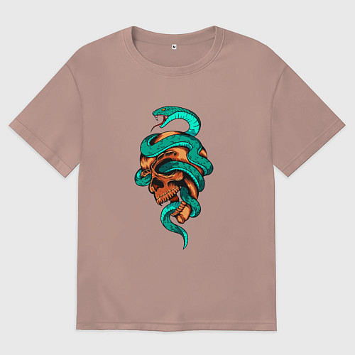 Женская футболка оверсайз SNAKE AND SKULL / Пыльно-розовый – фото 1