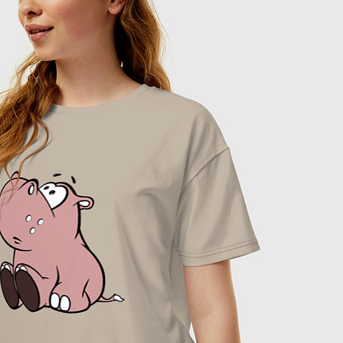 Женская футболка оверсайз Бегемотик детский коричневый / Миндальный – фото 3