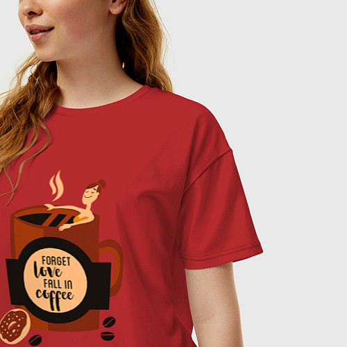 Женская футболка оверсайз Девушка в чашке кофе / Красный – фото 3
