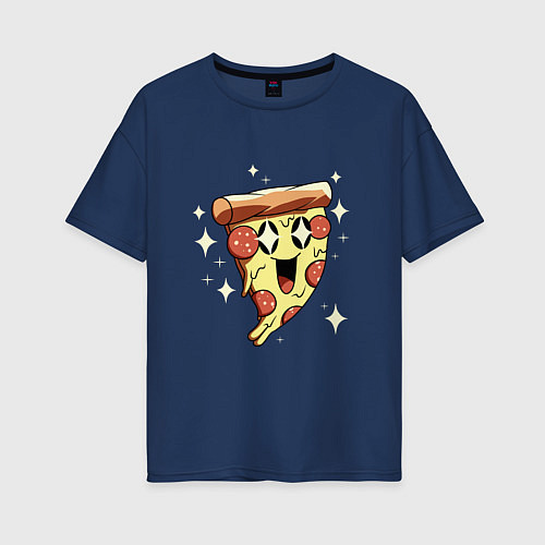 Женская футболка оверсайз CUTE PIZZA / Тёмно-синий – фото 1