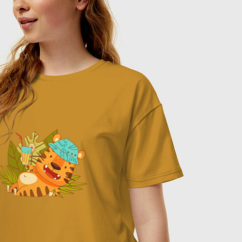 Женская футболка оверсайз Туристический тигр / Горчичный – фото 3