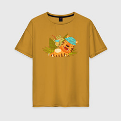 Женская футболка оверсайз Туристический тигр