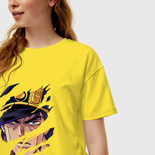 Женская футболка оверсайз JOJOS BIZARRE ADVENTURE, ГЛАВНЫЙ ГЕРОЙ / Желтый – фото 3