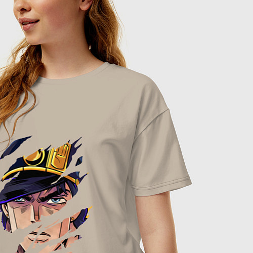 Женская футболка оверсайз JOJOS BIZARRE ADVENTURE, ГЛАВНЫЙ ГЕРОЙ / Миндальный – фото 3