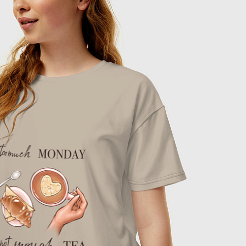 Женская футболка оверсайз Too much monday / Миндальный – фото 3