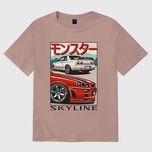Женская футболка оверсайз Nissan Skyline Ниссан Скайлайн / Пыльно-розовый – фото 1