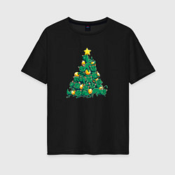 Футболка оверсайз женская Christmas Tree Made Of Green Cats, цвет: черный