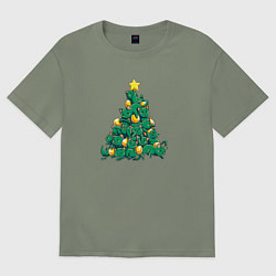 Футболка оверсайз женская Christmas Tree Made Of Green Cats, цвет: авокадо