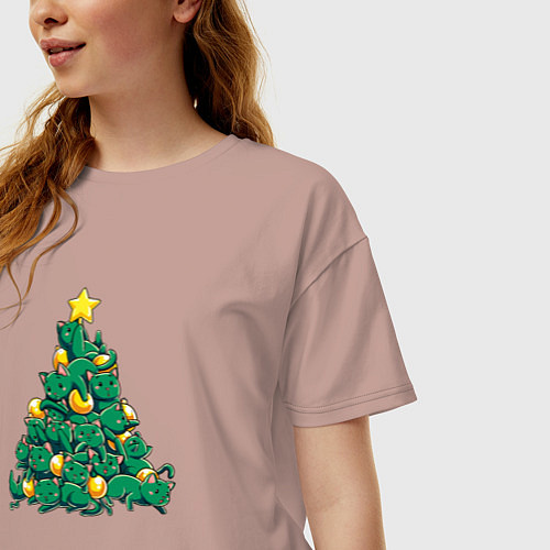 Женская футболка оверсайз Christmas Tree Made Of Green Cats / Пыльно-розовый – фото 3