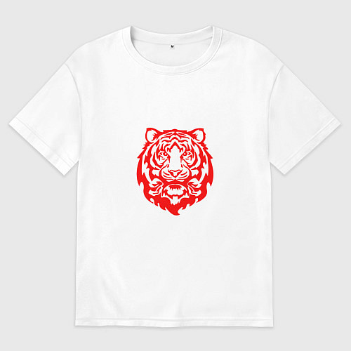 Женская футболка оверсайз Символ года тигренок красный / Белый – фото 1