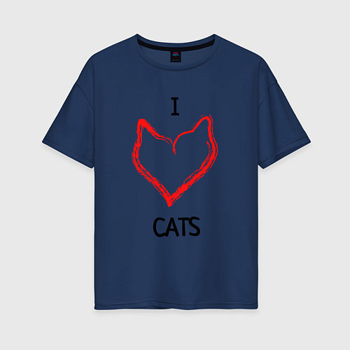 Женская футболка оверсайз I Люблю Cats / Тёмно-синий – фото 1