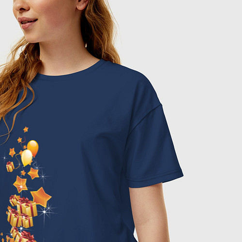 Женская футболка оверсайз Долгожданные подарки / Тёмно-синий – фото 3