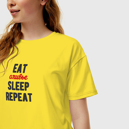 Женская футболка оверсайз Eat оливье Sleep Repeat / Желтый – фото 3